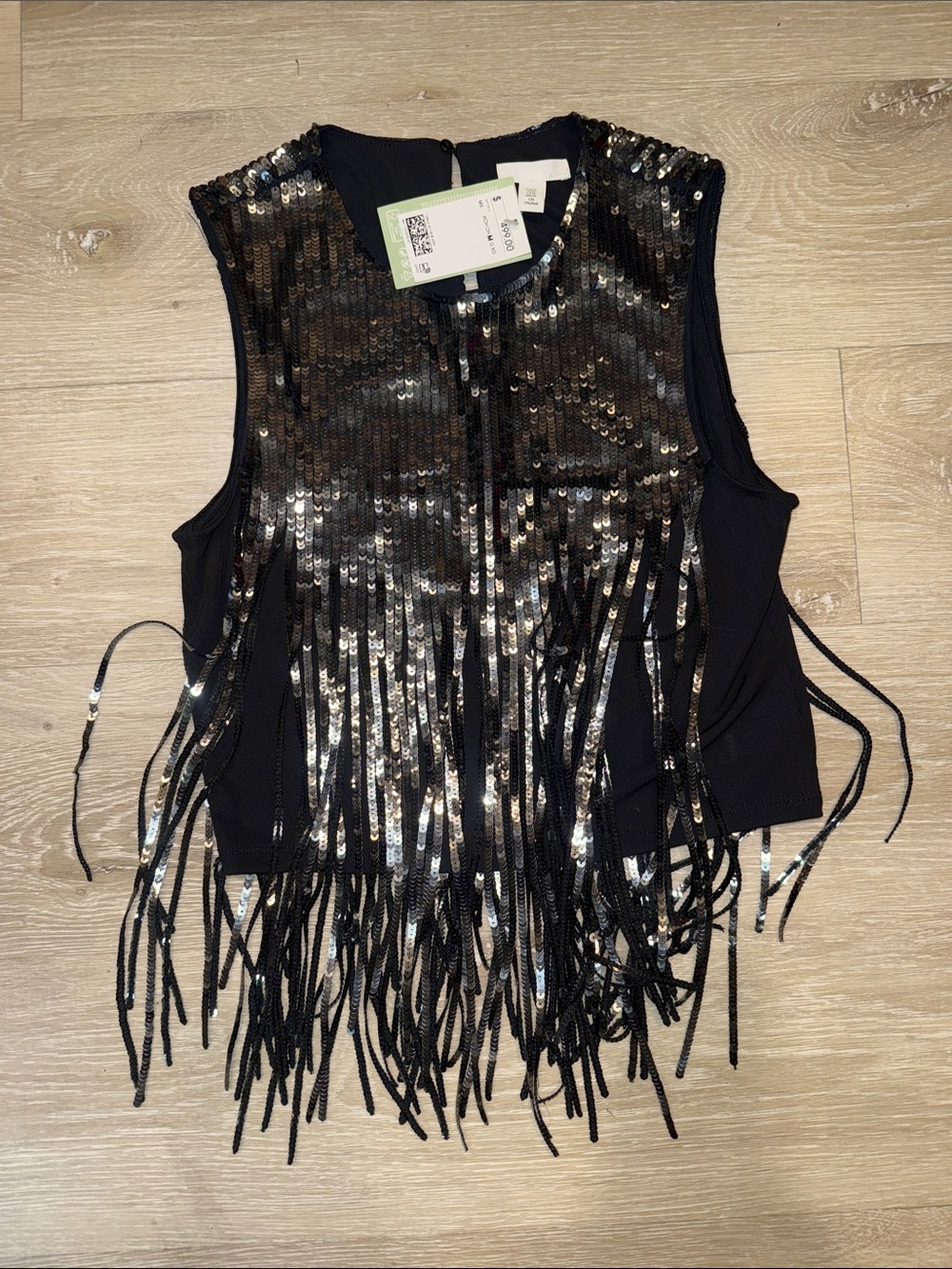 H&M Black Sequin Fringe Tank Top